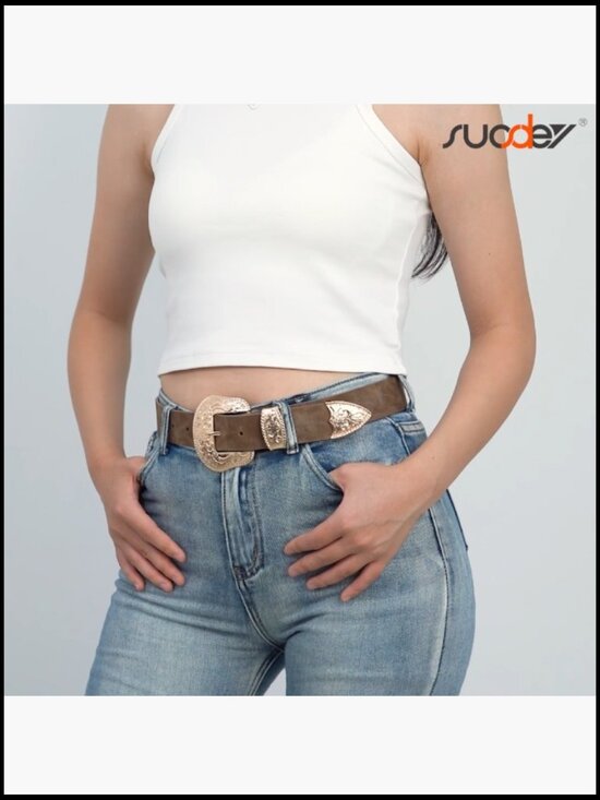 Vintage Western Belt Faux Leather Floral Buckle Adjustable Cowgirl Style